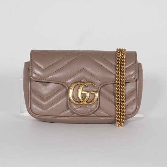 Gucci Mini GG Marmont Matelassé Leather Crossbody Bag in Taupe - Picture 1 of 13